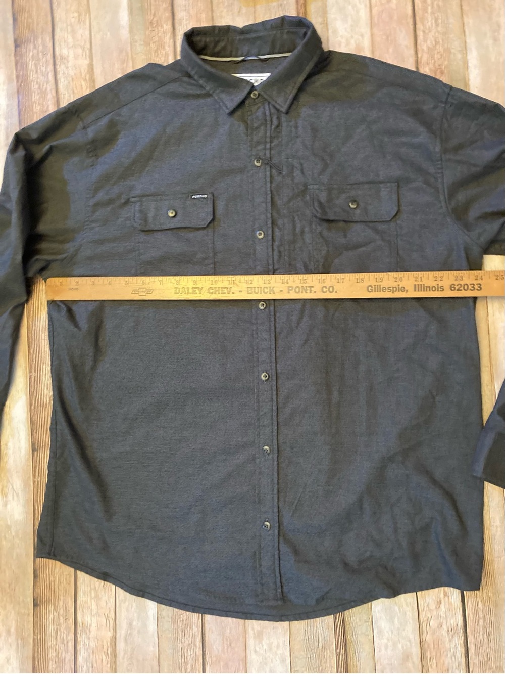 Men's Poncho Regular Fit Gray Vented XL Button-Down Shirt Magnetic Pockets - Picture 3 of 10